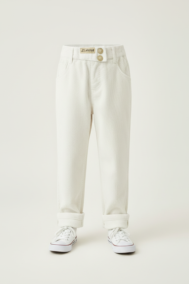 Pantalon Blanc Côtelé Décontracté Ample Enfant Hiver - Cordé - vue 3