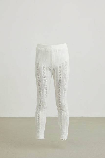 Pantalon Blanc Fille Dentelle Coton Stretch Scallopé - Maille - vue 3