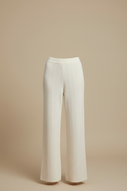 Pantalon Blanc Tricoté Ample Décontracté Femme Élégant - Maille - vue 3