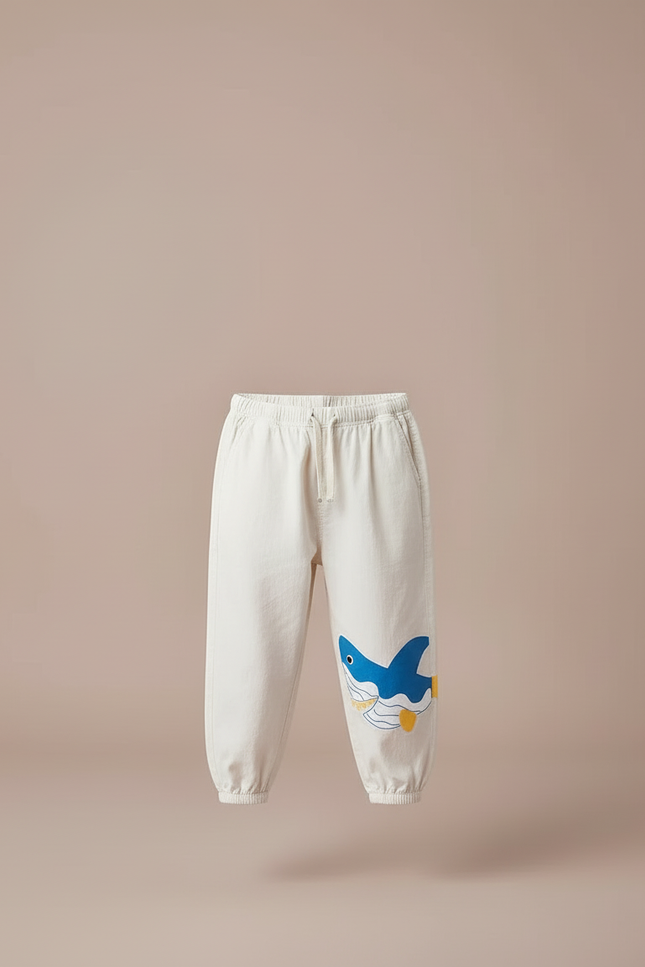 Pantalon Blanc Coton Ample Enfant Requin Mignon - Beige - vue 3
