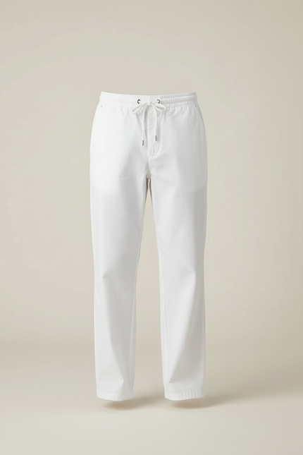 Pantalon Blanc Droit Décontracté Coton Cordon Homme - vue 3