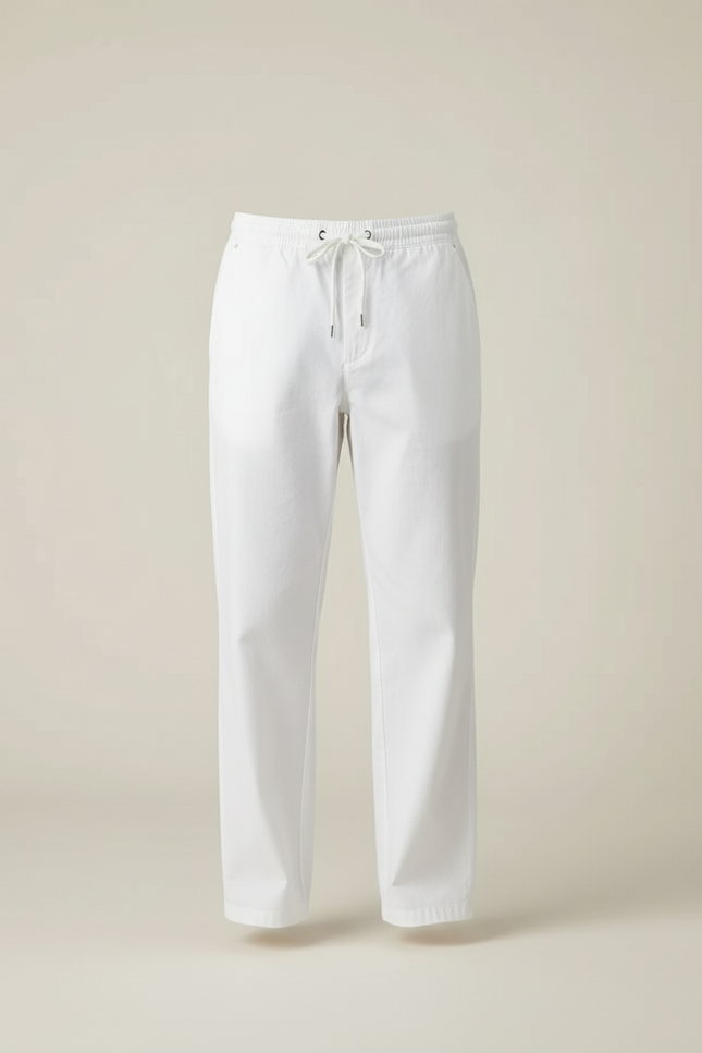 Pantalon Blanc Droit Décontracté Coton Cordon Homme - vue 3