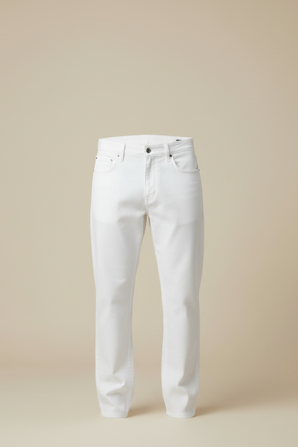 Pantalon Blanc Homme Droit Coton Stretch Décontracté - Jean - vue 3