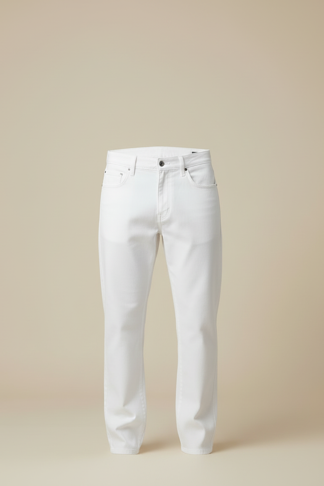 Pantalon Blanc Homme Droit Coton Stretch Décontracté - Jean - vue 3