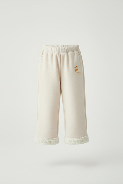 Pantalon Blanc Molletonné Brodé Canard Hiver Fille - Beige - vue 3
