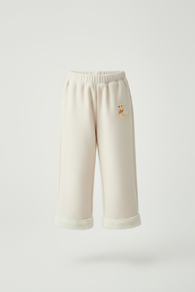 Pantalon Blanc Molletonné Brodé Canard Hiver Fille - Beige - vue 3
