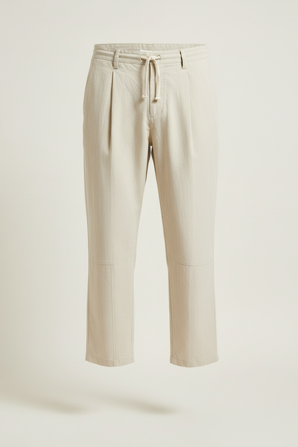 Pantalon Blanc Lin Ample Décontracté Homme Estival - Beige - vue 3