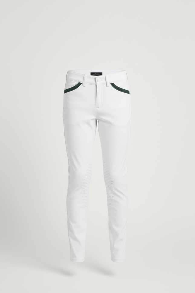 Pantalon Blanc Équestre Enfant Slim Poches Vertes - Polyester - vue 3