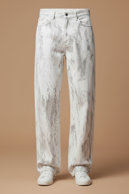 Pantalon Gris Blanc - Imprimé Jean - vue 3