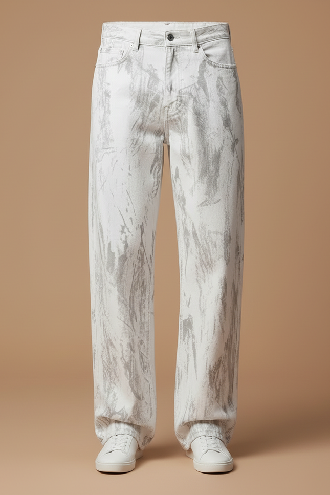 Pantalon Gris Blanc - Imprimé Jean - vue 3