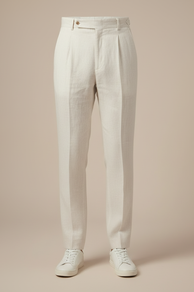 Pantalon Blanc Lin Plissé Droit Élégant Homme - vue 3