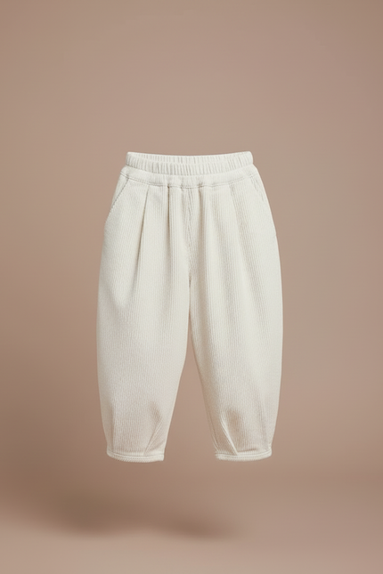 Pantalon Blanc Côtelé Ample Décontracté Enfant Mixte - Cordé - vue 3