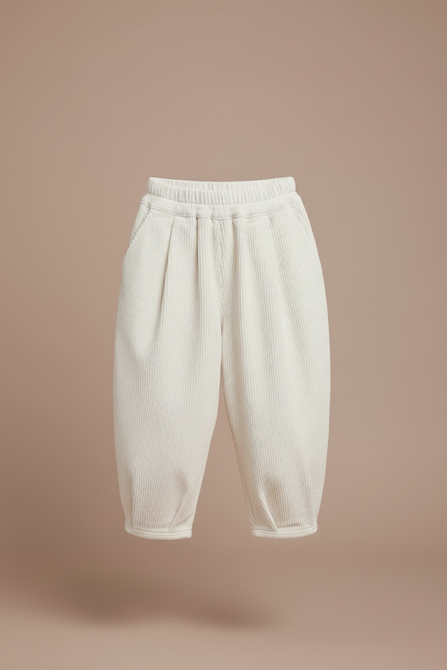 Pantalon Blanc Côtelé Ample Décontracté Enfant Mixte - Cordé - vue 3