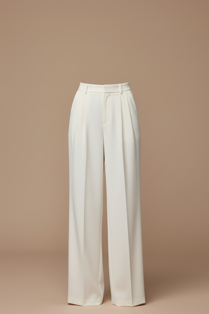 Pantalon Blanc Plissé Droit Élégant Femme Fluide - Polyester - vue 3