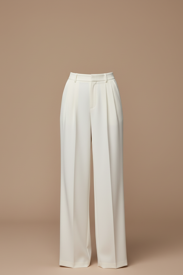 Pantalon Blanc Plissé Droit Élégant Femme Fluide - Polyester - vue 3