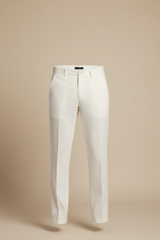 Pantalon Blanc Homme Lin Droit Décontracté Élégant - vue 3