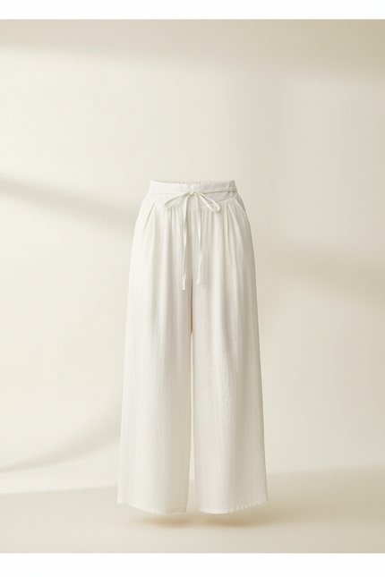 Pantalon Blanc Fluide Ample Lin Cordon Décontracté Femme - vue 3