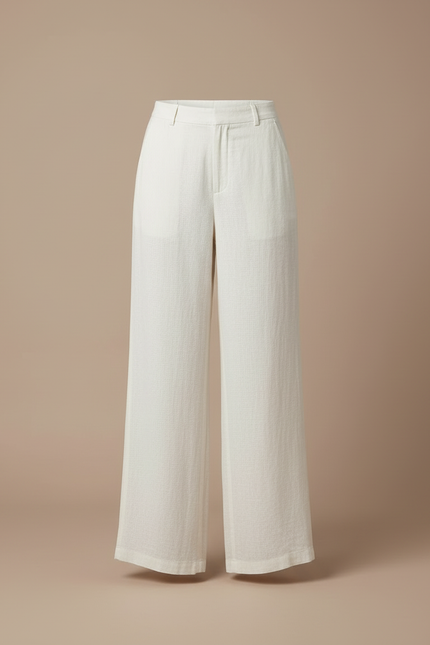 Pantalon Blanc Lin Taille Haute Ample Décontracté - vue 3