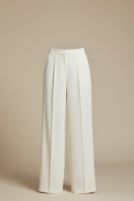 Pantalon Blanc Large Fluide Plissé Élégant Femme - Polyester - vue 3