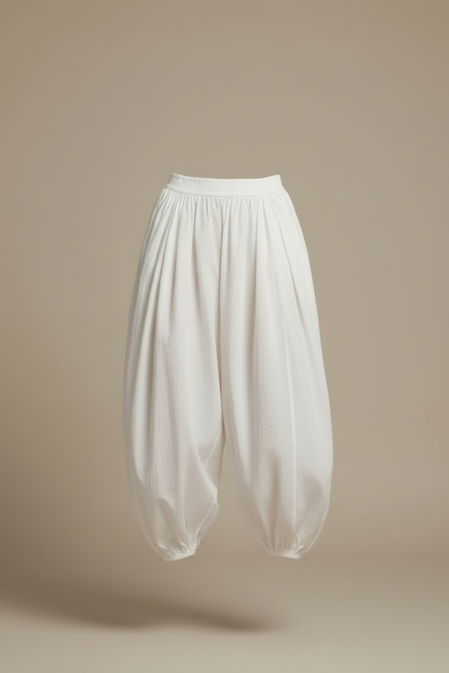 Pantalon Blanc Ample Bouffant Coton Décontracté Femme - vue 3