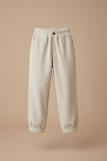Pantalon Blanc Côtelé Ample Décontracté Enfant Hiver - Beige Cordé - vue 3