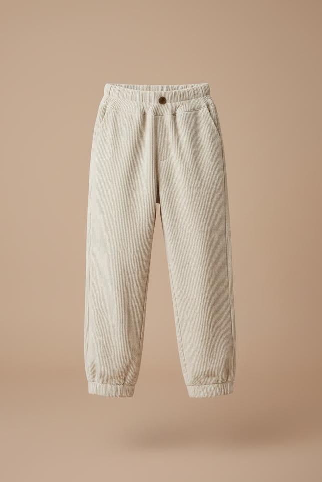 Pantalon Blanc Côtelé Ample Décontracté Enfant Hiver - Beige Cordé - vue 3