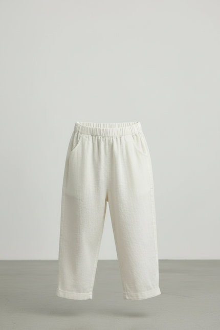 Pantalon Blanc Ample Texturé Décontracté Enfant - Lin - vue 3