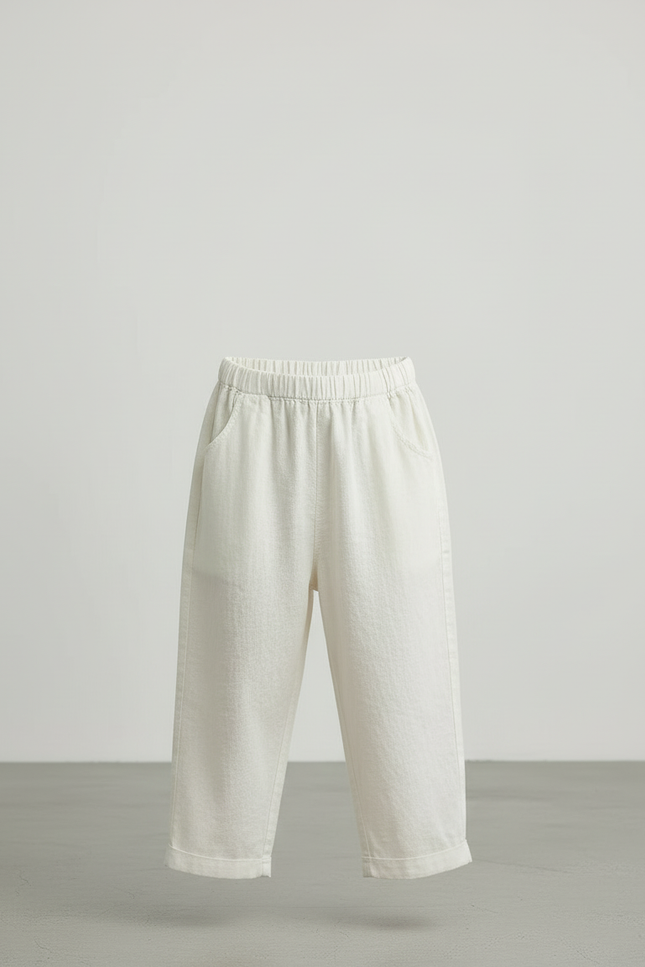 Pantalon Blanc Ample Texturé Décontracté Enfant - Lin - vue 3