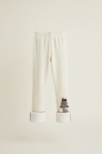 Pantalon Blanc Côtelé Hiver Noël Enfant Doux - Maille - vue 3