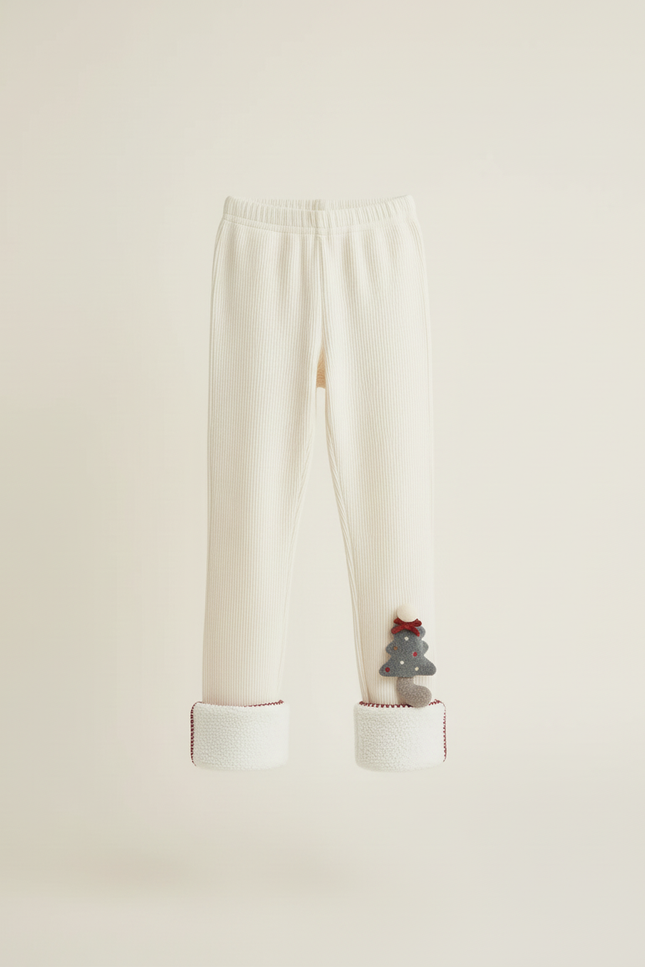 Pantalon Blanc Côtelé Hiver Noël Enfant Doux - Maille - vue 3