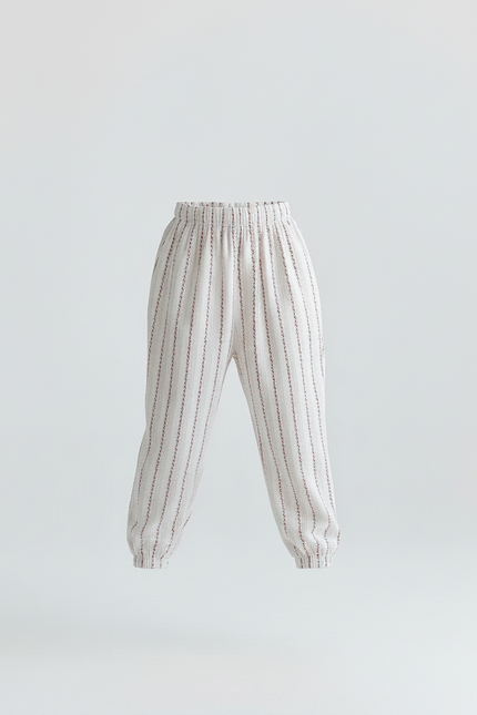 Pantalon Blanc Rayure - Lin - vue 3