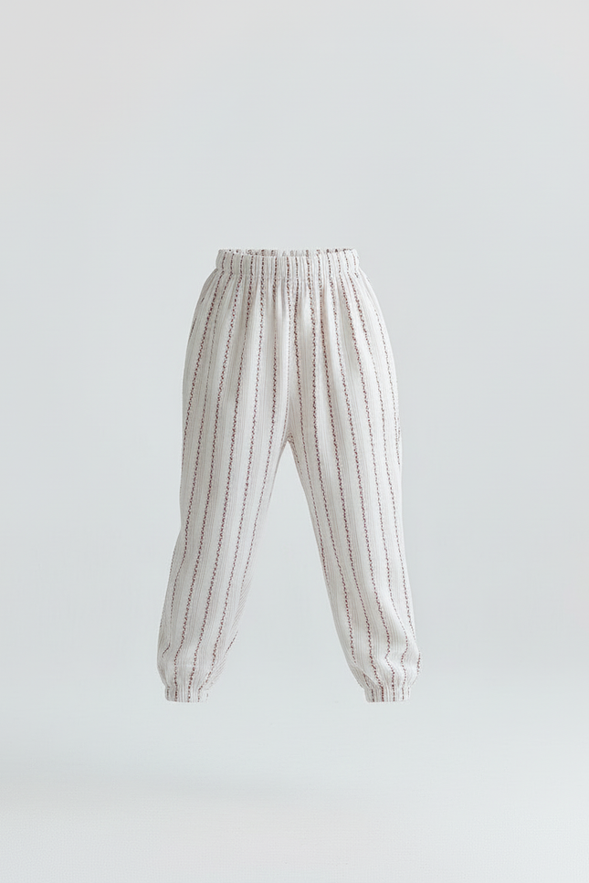 Pantalon Blanc Rayure - Lin - vue 3