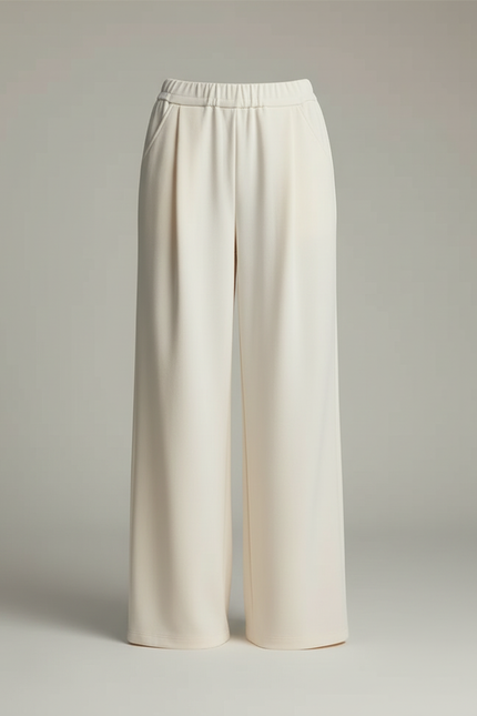 Pantalon Blanc Fluide Ample Décontracté Femme - Beige Viscose - vue 3