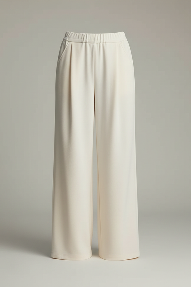 Pantalon Blanc Fluide Ample Décontracté Femme - Beige Viscose - vue 3
