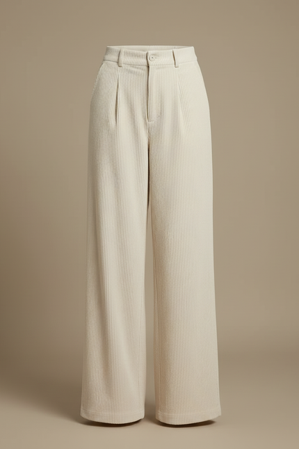 Pantalon Blanc Côtelé Ample Plissé Décontracté Femme - Cordé - vue 3
