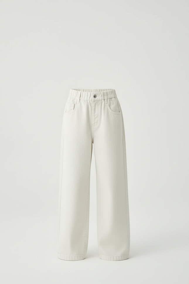 Pantalon Blanc Large Décontracté Enfant Coton - Beige Jean - vue 3