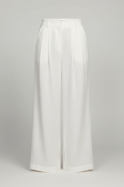 Pantalon Blanc Ample Lin Plissé Décontracté Élégant Femme - vue 3