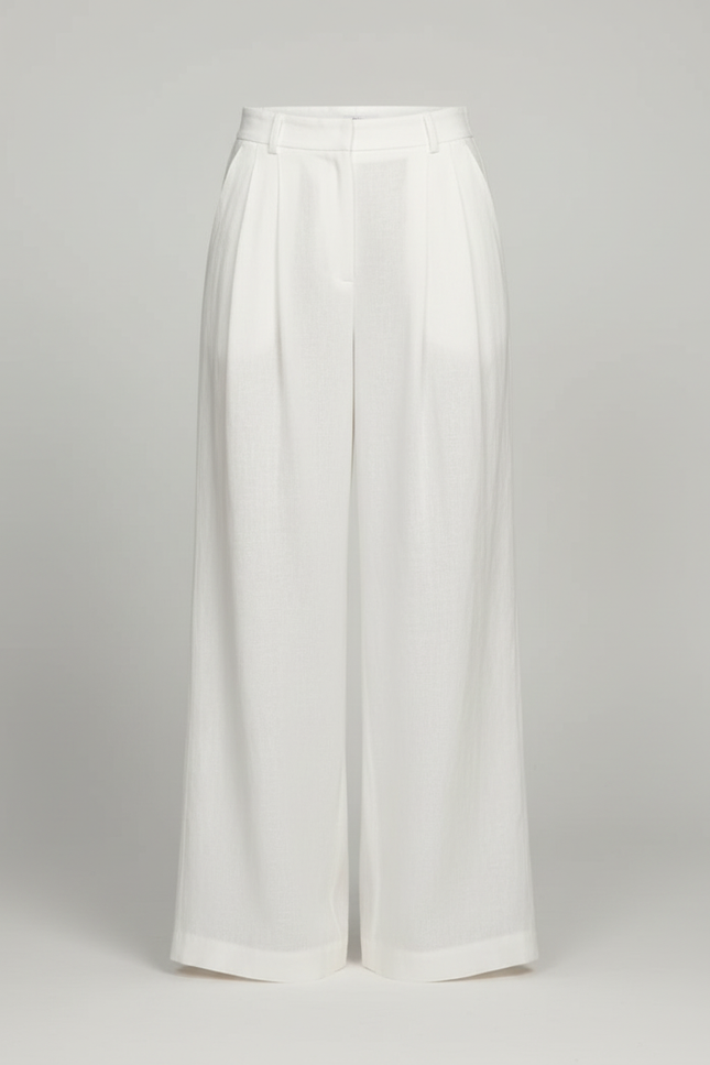 Pantalon Blanc Ample Lin Plissé Décontracté Élégant Femme - vue 3