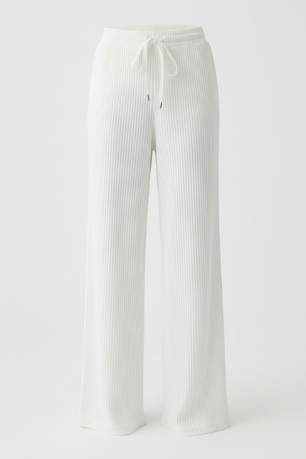 Pantalon Blanc Côtelé Fluide Décontracté Femme - Maille - vue 3