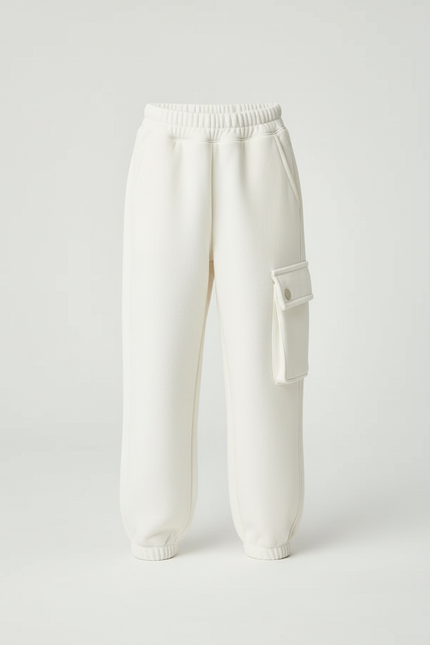 Pantalon Blanc Cargo Molletonné Chaud Enfant Fille Garçon - vue 3