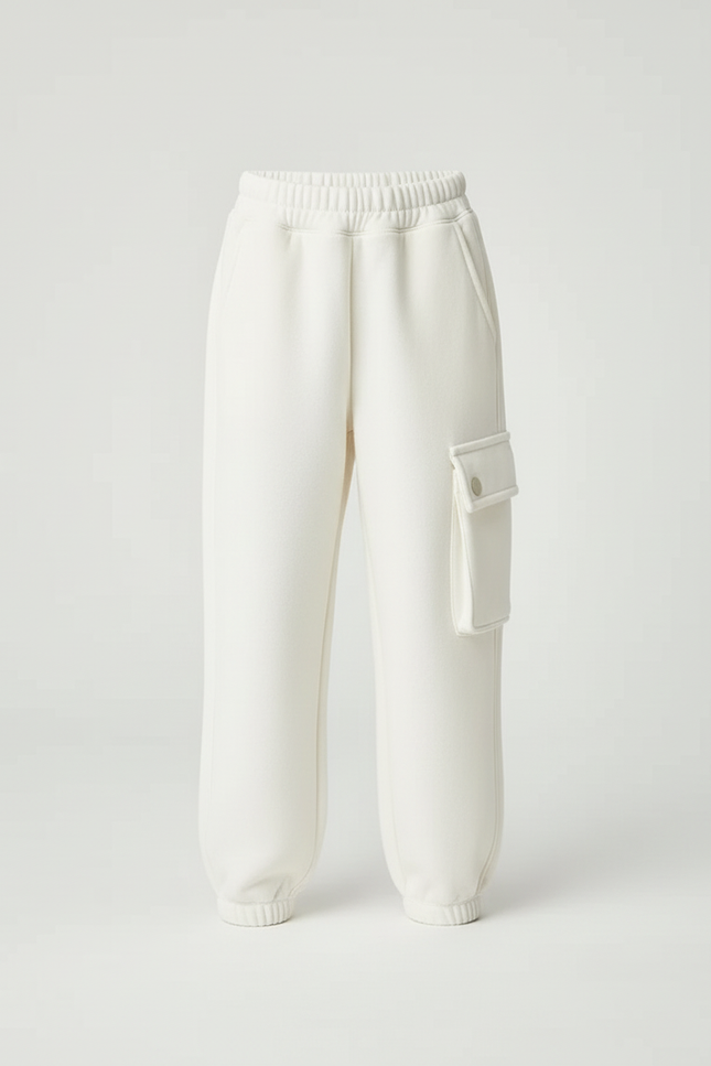 Pantalon Blanc Cargo Molletonné Chaud Enfant Fille Garçon - vue 3