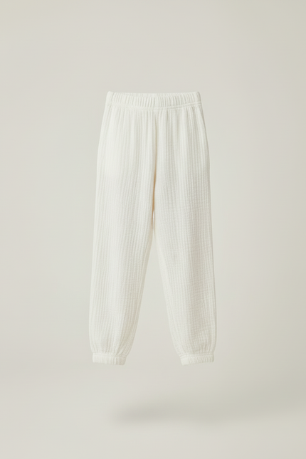 Pantalon Blanc Confortable Enfant Coton Gaufré Décontracté - vue 3
