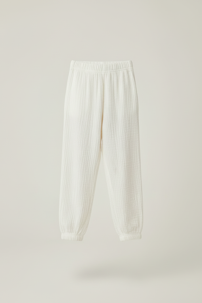 Pantalon Blanc Confortable Enfant Coton Gaufré Décontracté - vue 3