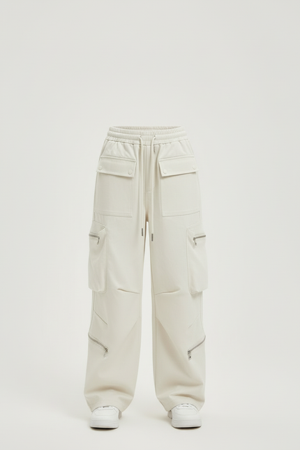 Pantalon Blanc Cargo Ample Poches Multiples Fille - Beige Toile - vue 3