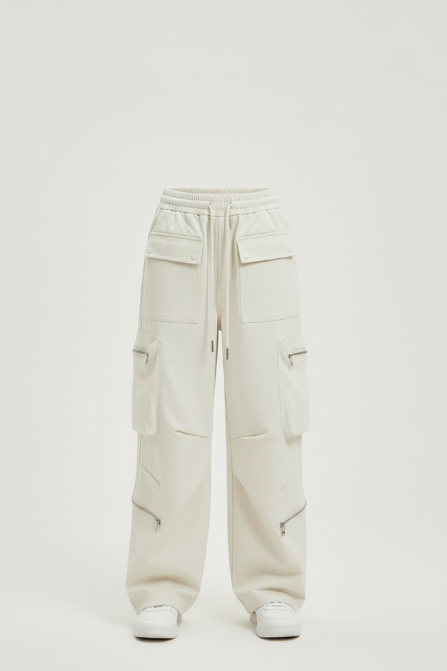 Pantalon Blanc Cargo Ample Poches Multiples Fille - Beige Toile - vue 3
