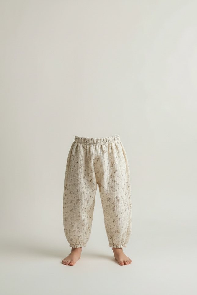 Pantalon Blanc Fleuri Ample Coton Enfant - Beige - vue 3