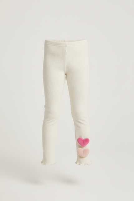 Pantalon Blanc Côtelé Cœurs Fille Confortable - Maille - vue 3