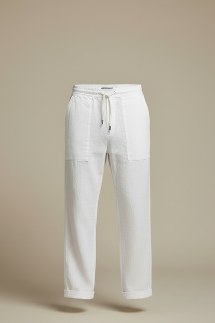 Pantalon Blanc Homme Lin Ample Décontracté Cordon - vue 3