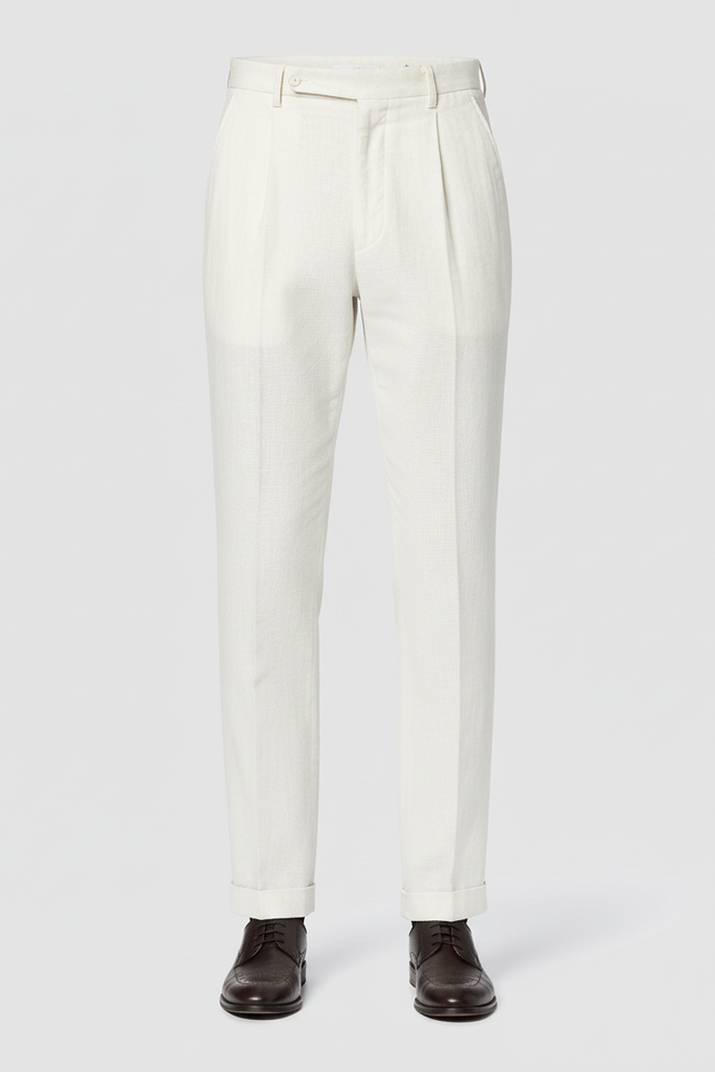 Pantalon Blanc Plissé Lin Décontracté Homme Élégant - Beige - vue 3