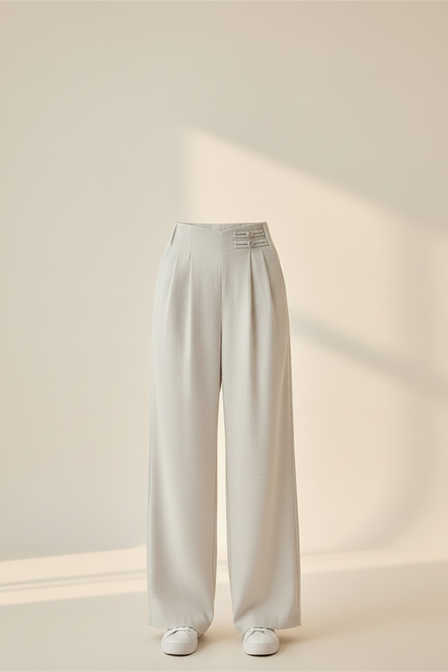 Pantalon Blanc Taille Haute Ample Minimaliste Lin - vue 3